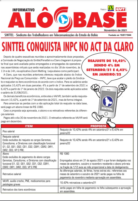 Sinttel conquista INPC no ACT da Claro